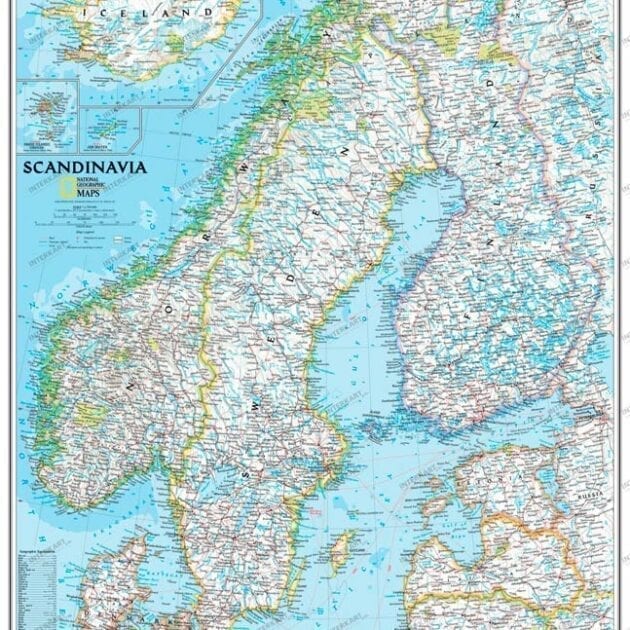 Skandinaviakart (standard) laminert 75 x 105cm