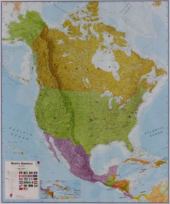 kart over nord amerika Nord Amerika politisk veggkart laminert 120 x 175cm   Incentives.no