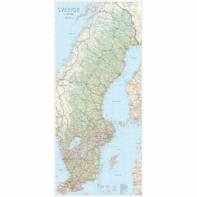 Sverige veggkart (standard) laminert 75 x 160cm