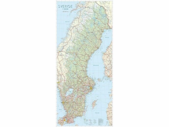 Sverige veggkart (standard) laminert 75 x 160cm