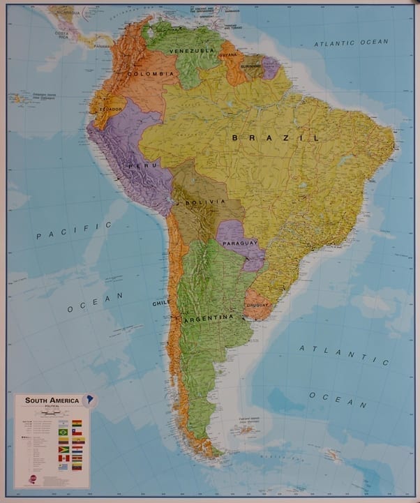 Sør-Amerika politisk veggkart laminert 120 x 175cm