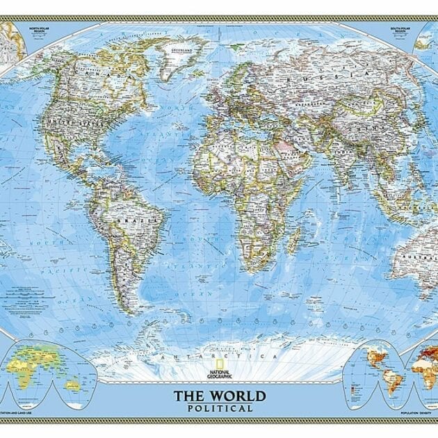 Verden politisk NGO veggkart laminert 122 x 176cm