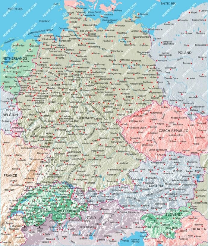 Benelux politisk veggkart laminert  100 x 136cm