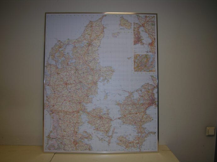 Danmark veggkart laminert 100 x 120cm