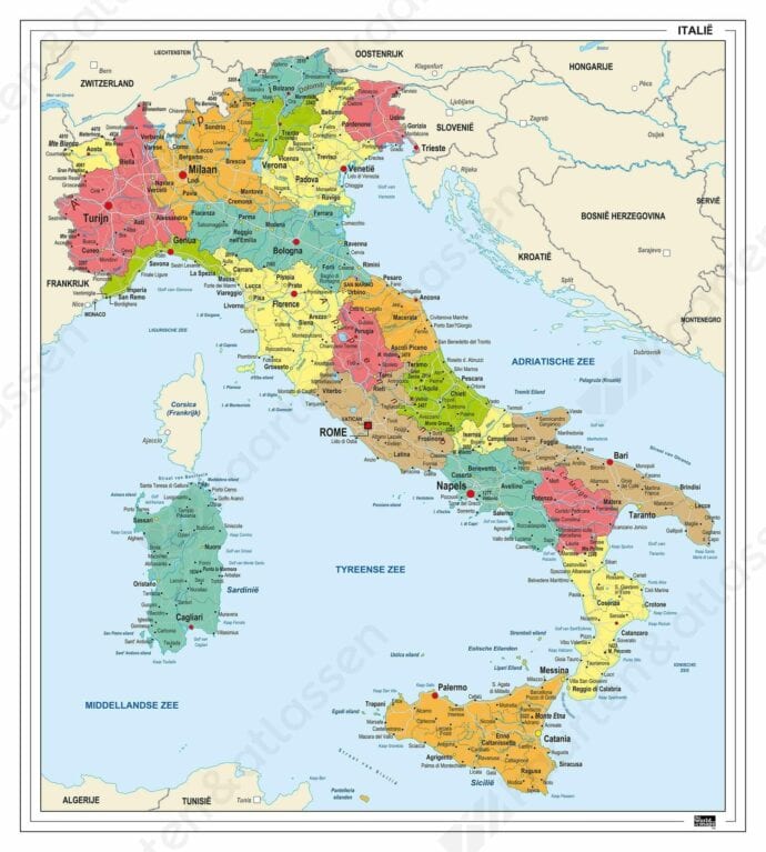 Italia politisk veggkart laminert 145 x 100cm