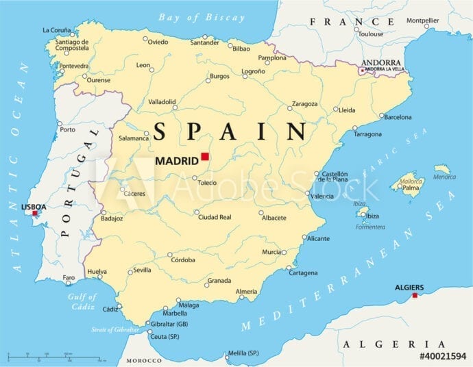 Spania og Portugal politisk veggkart laminert 100 x 140cm - Bilde 2