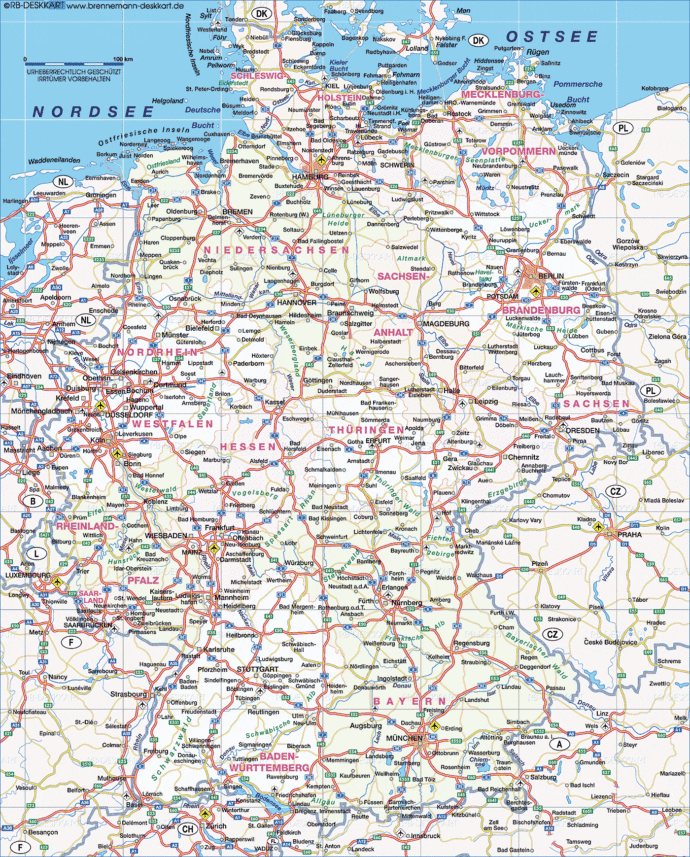 Tyskland politisk veggkart laminert (stor) 122 x 152cm - Bilde 2