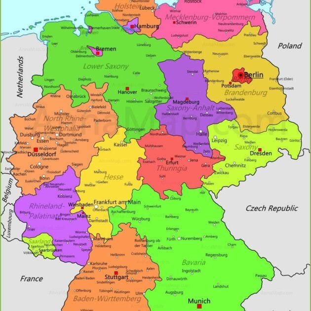 Tyskland politisk veggkart laminert 100 x 136 cm