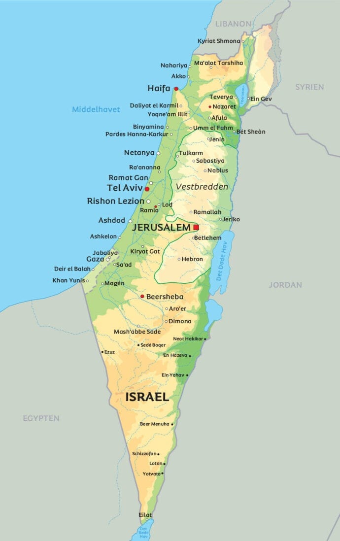 Israel og Palestina veggkart laminert 100 x 140