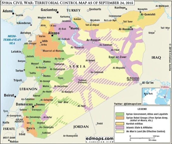 Syria veggkart (2015-2018) laminert 100 x 140cm - Bilde 2