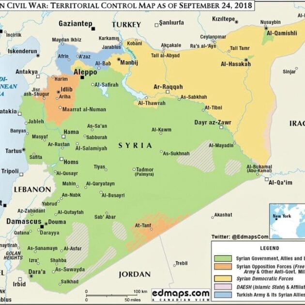Syria veggkart (2015-2018) laminert 100 x 140cm